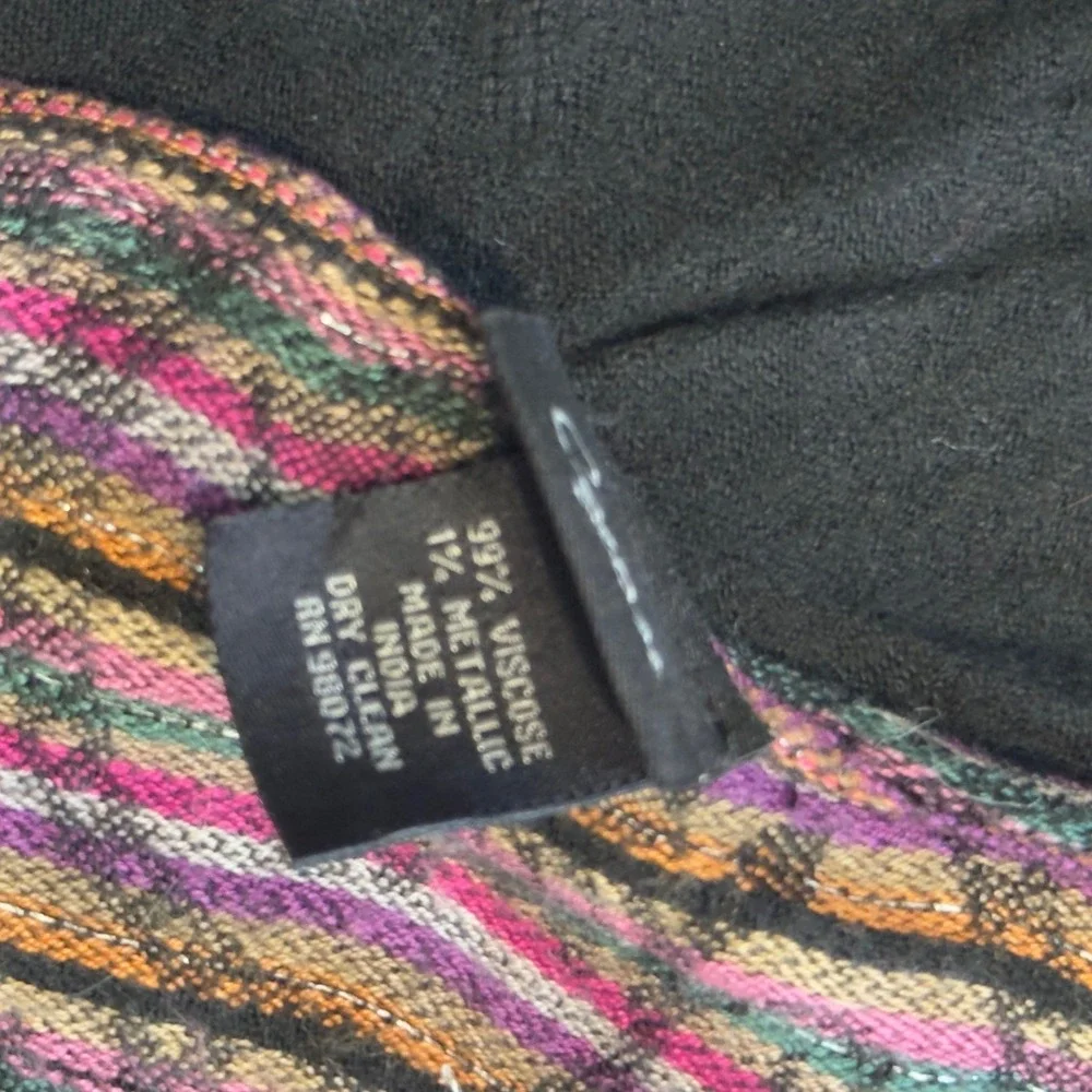 Cejon Black Viscose Scarf Multi Color Metallic Striped Border Fringe Wrap India
